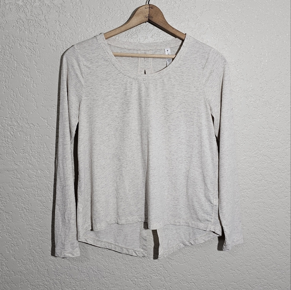 Athleta Heathered Offwhite Keyhole Long Sleeve Top